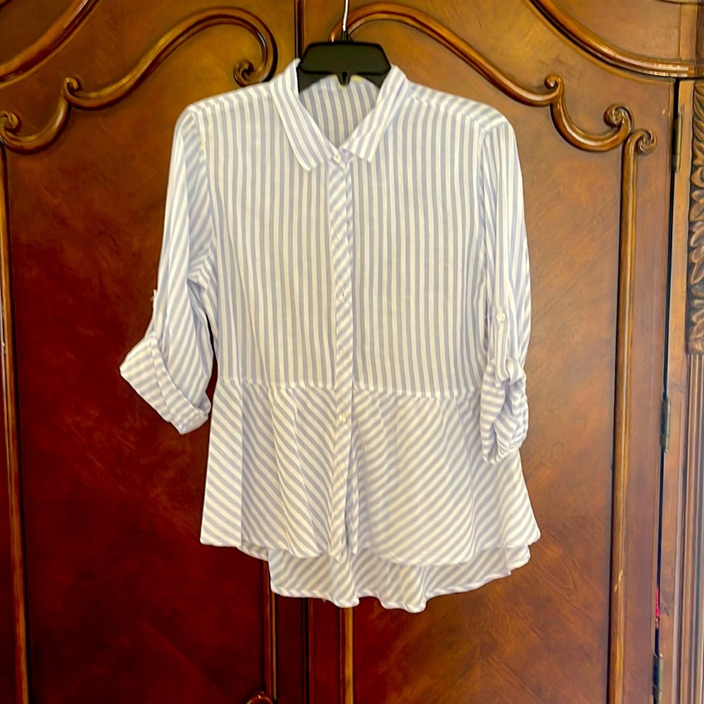 Blue and white peplum button up